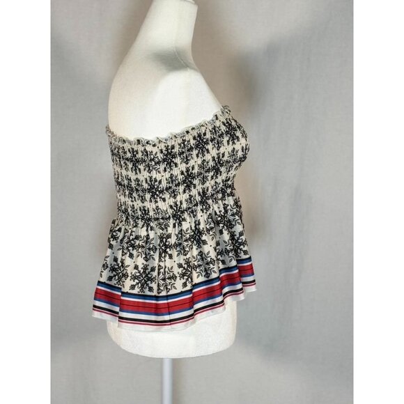 Zara Women Size L Smocked Floral Strapless Peplum Top With Striped Hem - Picture 3 of 6